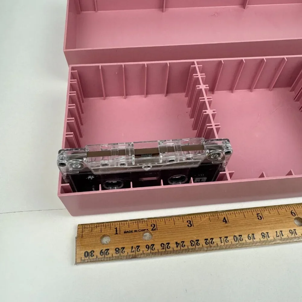 Vtg 1980s Cassette Tape Pink Hard Plastic w Lid The Dynasound Organizer Holds 24